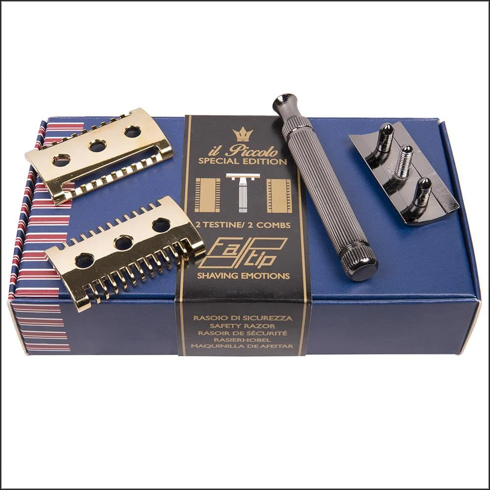 Fatip il Piccolo Special Edition Black and Gold DE Safety Razor, Includes Two Heads