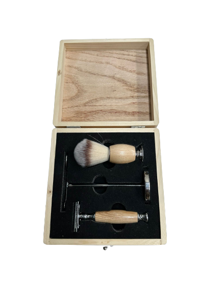 Wooden Shaving Set For Men - Safety Razor Badger Hair Shaving Brush with Stand