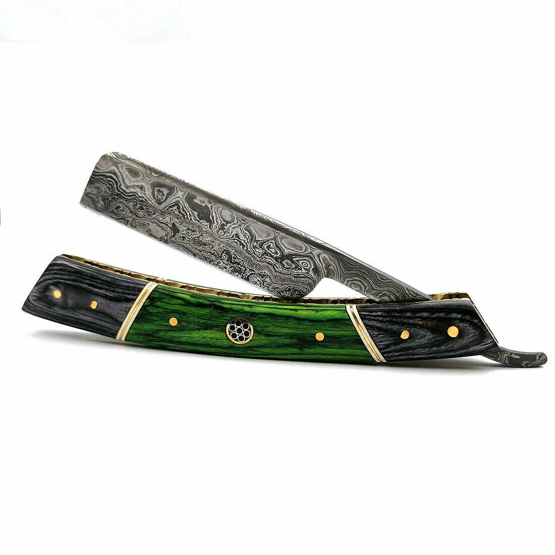 The Old School Damascus Steel Vintage Straight Razor Cut Throat Barber Salon Shaving Razor Vintage Wood with Leather Case