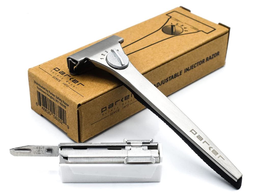 Parker Safety Razor, Parker’s Adjustable Injector Razor with 20 injector blades free