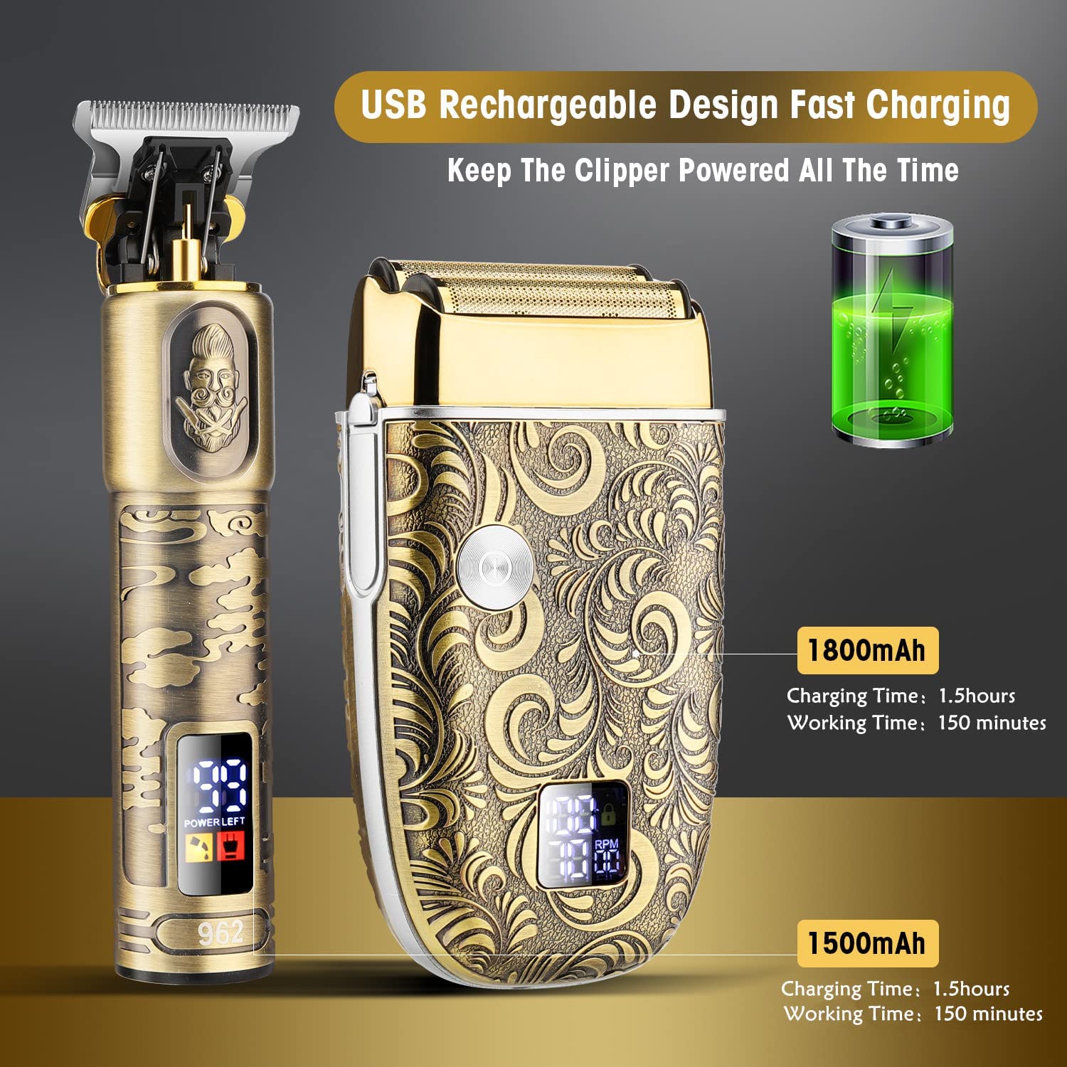 Resuxi Waterproof Hair/Beard Trimmer for Men & Electric Razor Shaver Set