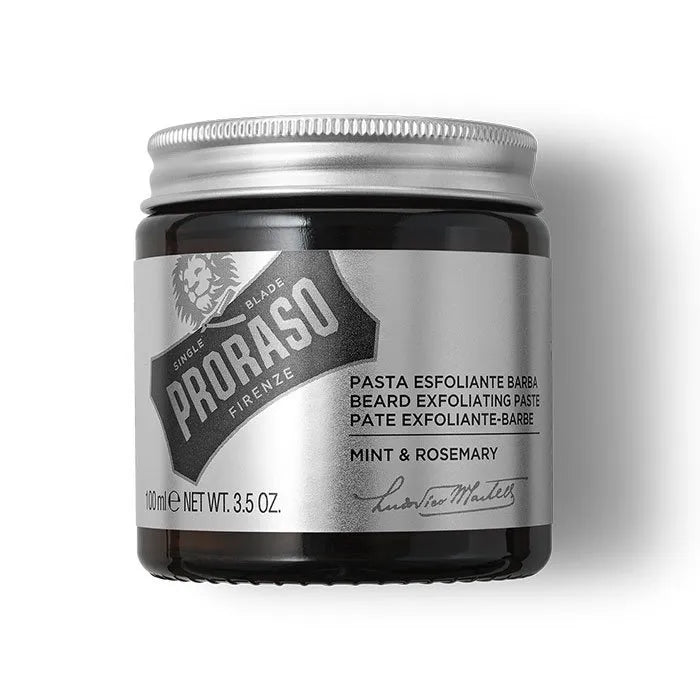 Proraso Exfoliating Beard Paste in a glass jar Mint and Rosemary 100ml