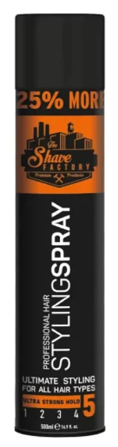 The Shave Factory Ultra Strong Hold Hair Styling Spray Salon Barber 500ml