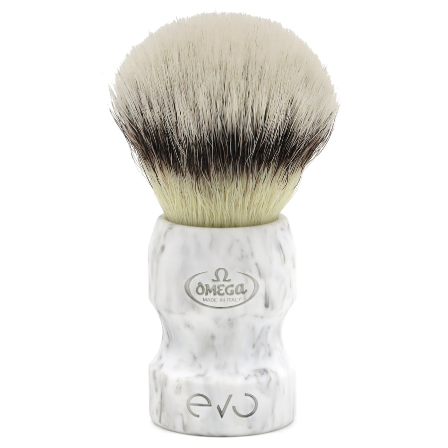 E1858 EVO Omega synthetic fiber white marble shaving brush