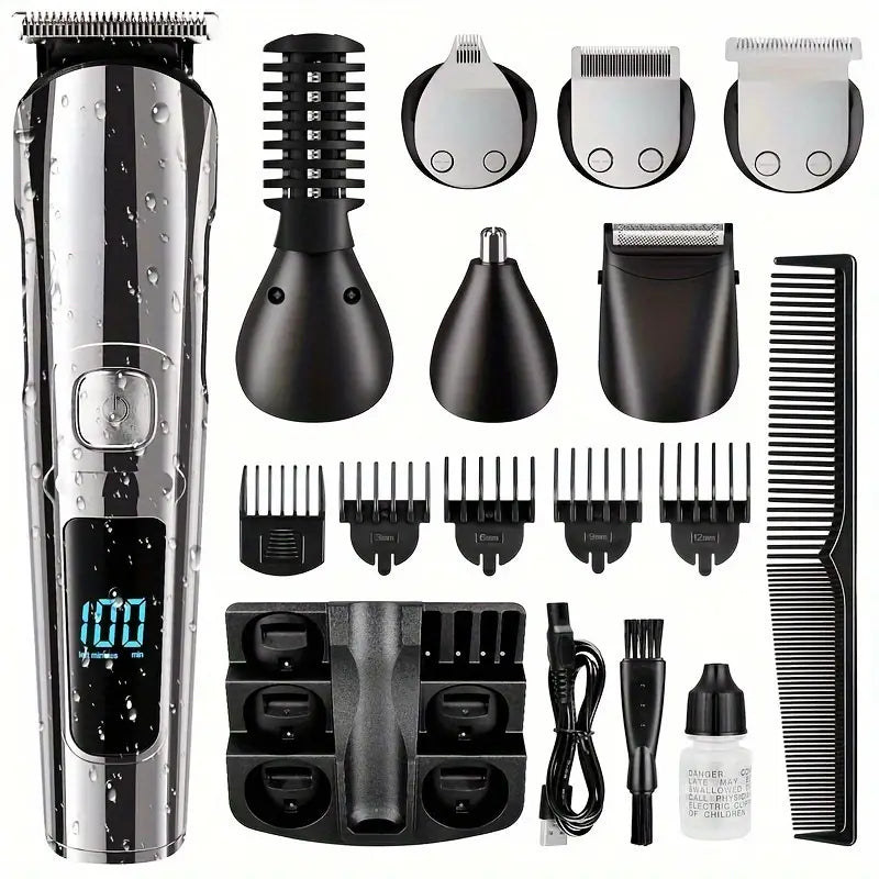 11 in 1 All In One Hair Trimmer Set For Men, Face Beard Grooming Kit, USB Charging Hair Clipper With LED Display,