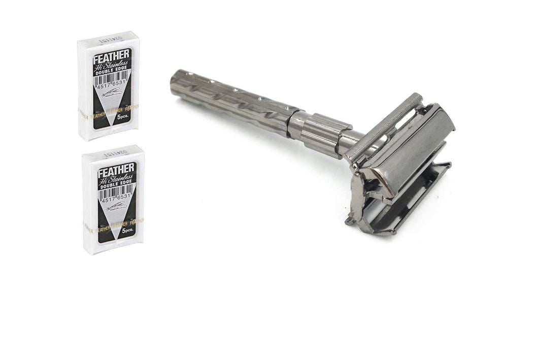 Parker 22R Gunmetal Design Double Edge Razor + 5 Feather Blades