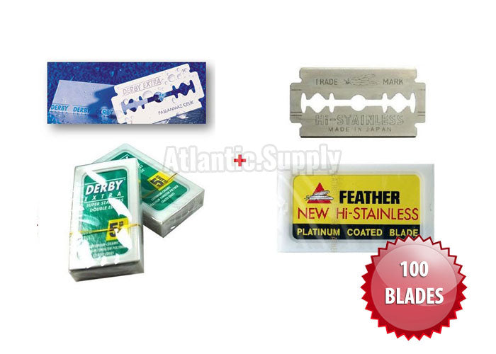 FEATHER + DERBY DOUBLE EDGE RAZOR BLADES - 50 BLADES EACH