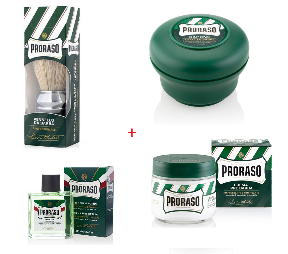 Proraso Shaving Kit (Soap, preshave cream, lotion, brush) Shaving Market